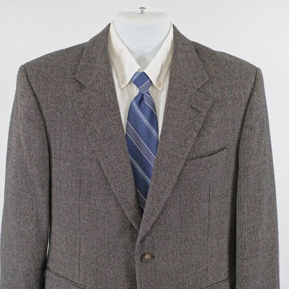 Jos A Bank Tweed Wool Black & Tan Check 2 Button‎ Sport Coat 40R - Picture 1 of 12